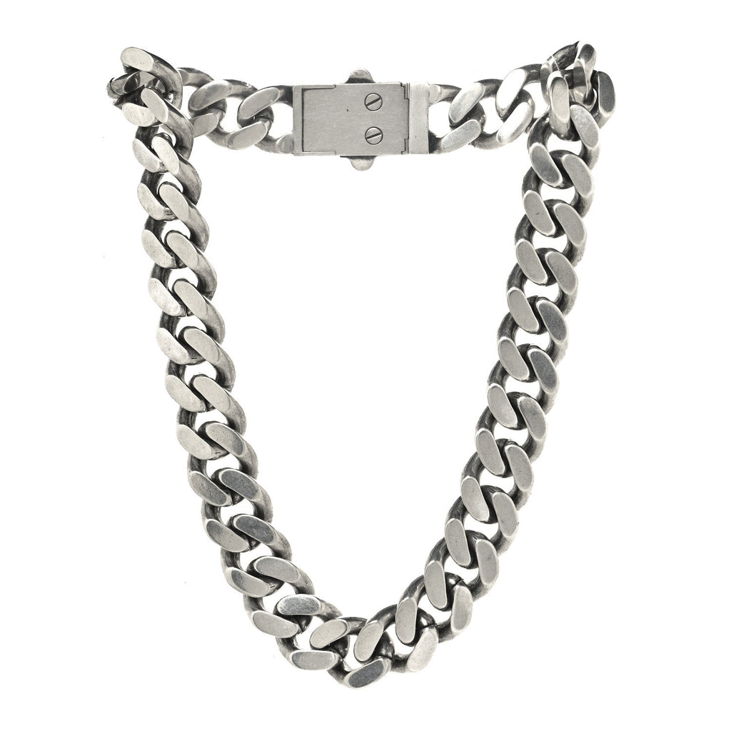 Saint Laurent Metal Curb Chain Necklace Oxidized Silver