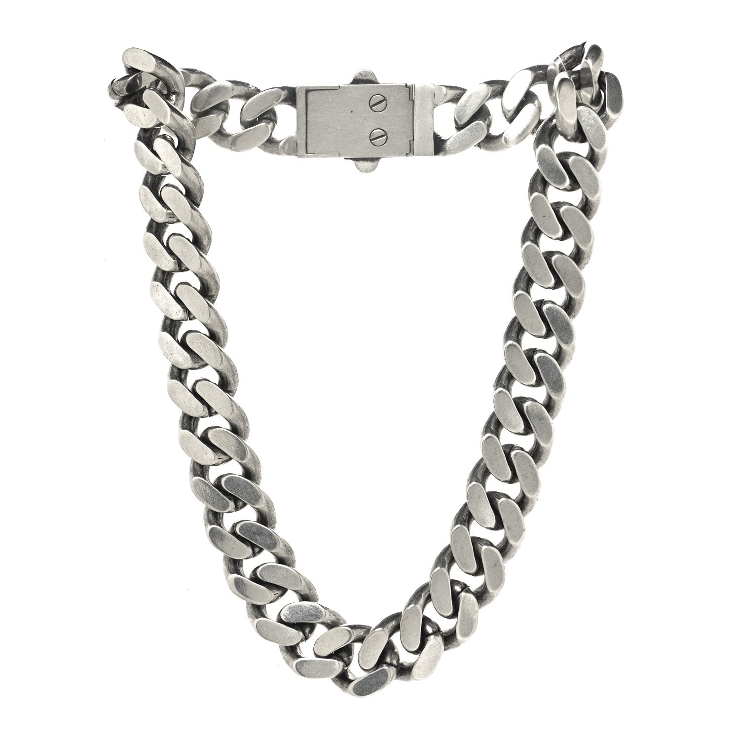 Saint Laurent Metal Curb Chain Necklace Oxidized Silver