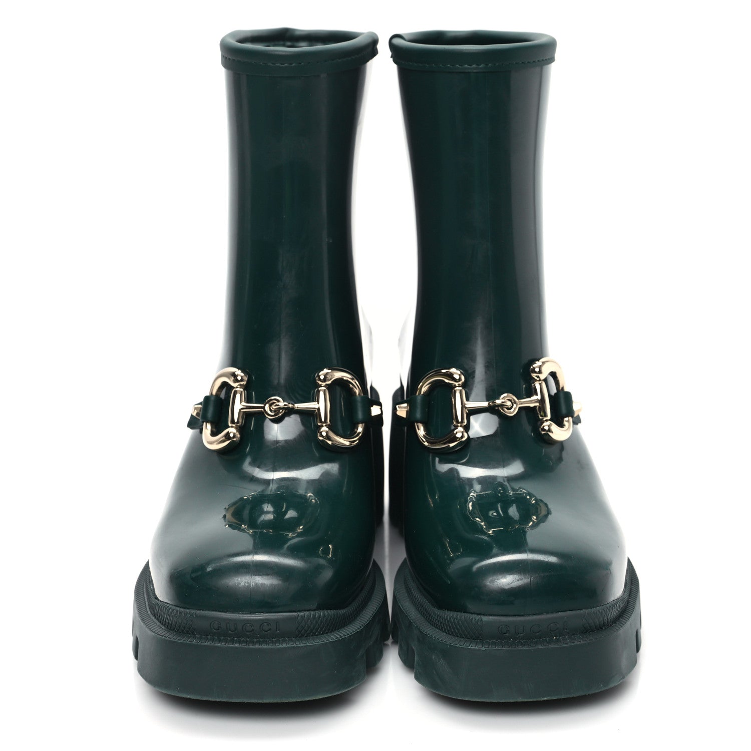 Gucci Rubber Womens Horsebit Ankle Boots 37 Vintage Green