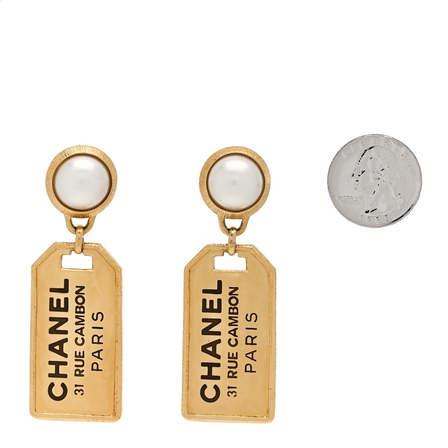 Chanel Pearl CC Tags Drop Earrings Gold