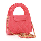 Chanel Shiny Aged Calfskin Quilted Mini Nano Kelly Shopper Dark Pink