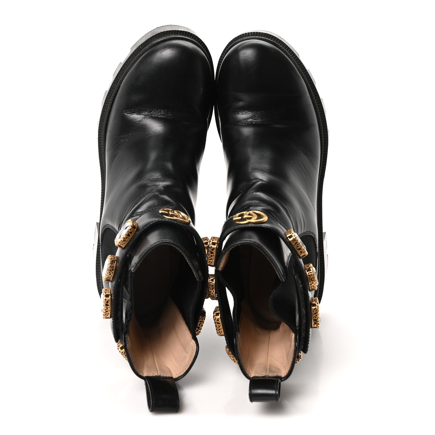 Gucci Calfskin Crystal GG Trip Chelsea Ankle Boots 38 Black