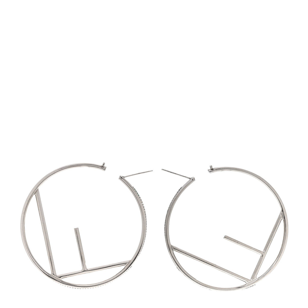 Fendi Metal Crystal Large F is Fendi Hoop Earrings Silver