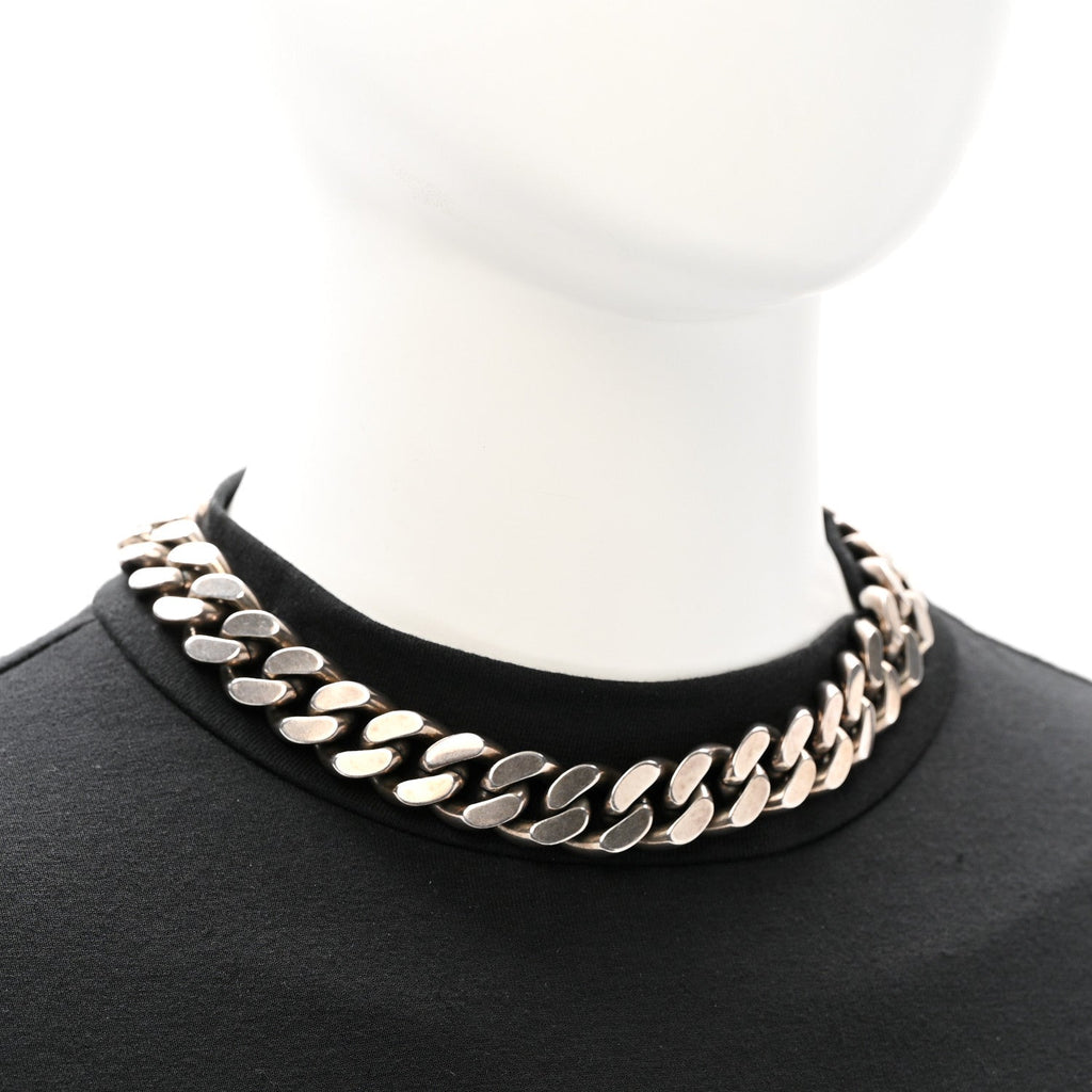 Saint Laurent Metal Curb Chain Necklace Oxidized Silver
