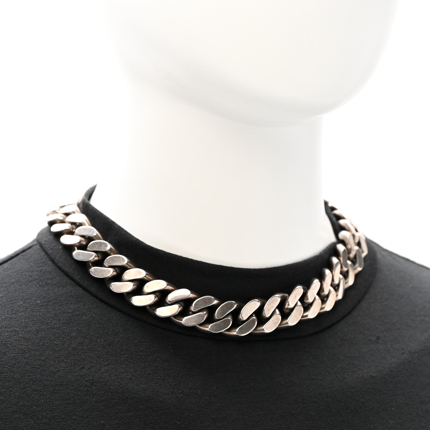 Saint Laurent Metal Curb Chain Necklace Oxidized Silver