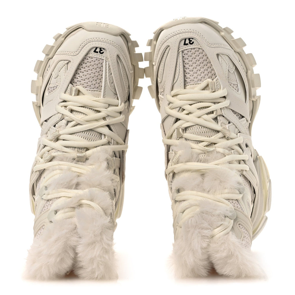 Balenciaga Mesh Nylon Faux Fur Womens Track Hike Sneakers 37 White
