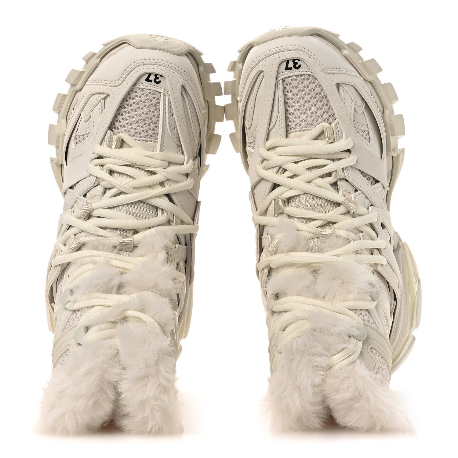 Balenciaga Mesh Nylon Faux Fur Womens Track Hike Sneakers 37 White