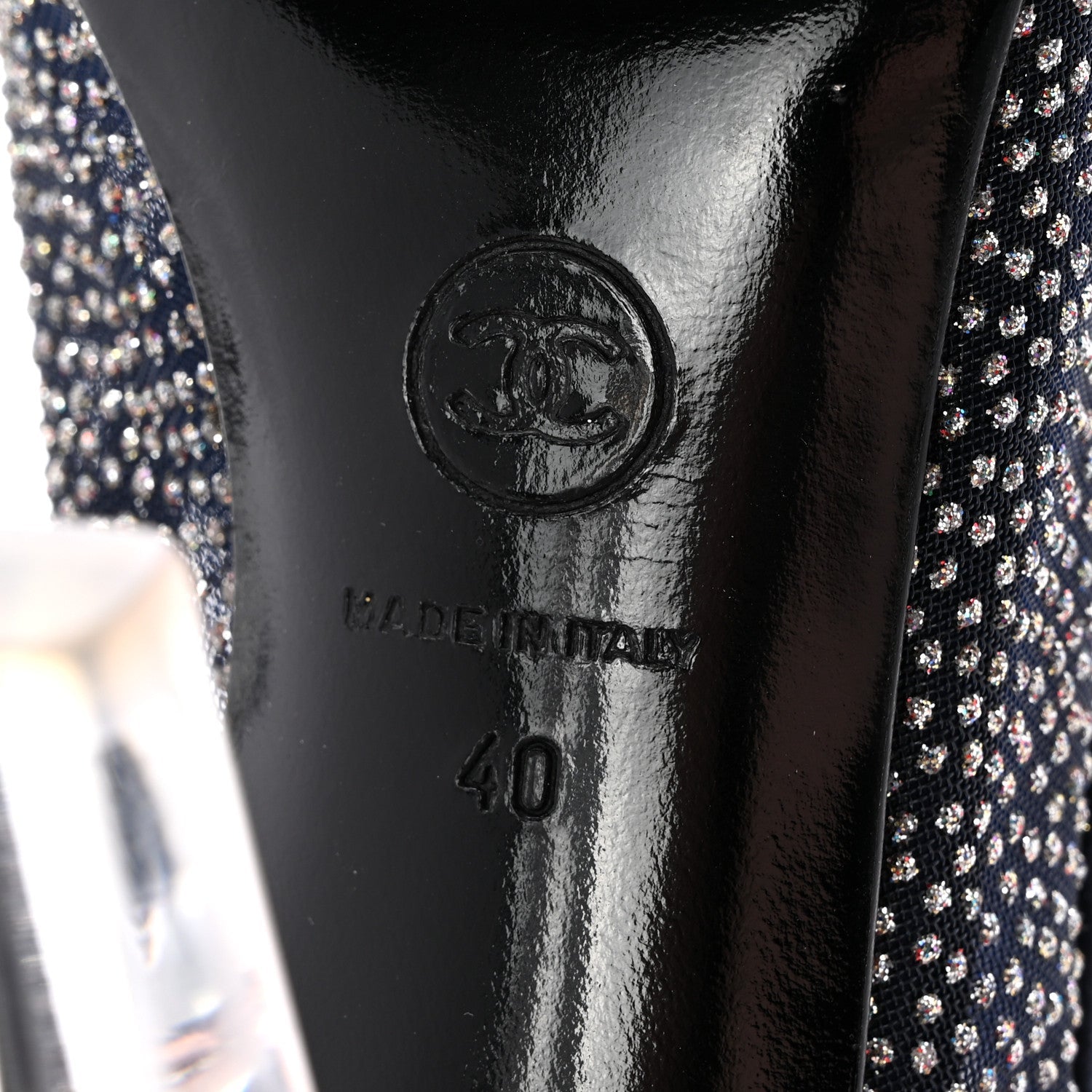Chanel Mesh Crystal Open Toe Ankle Boots 40 Navy