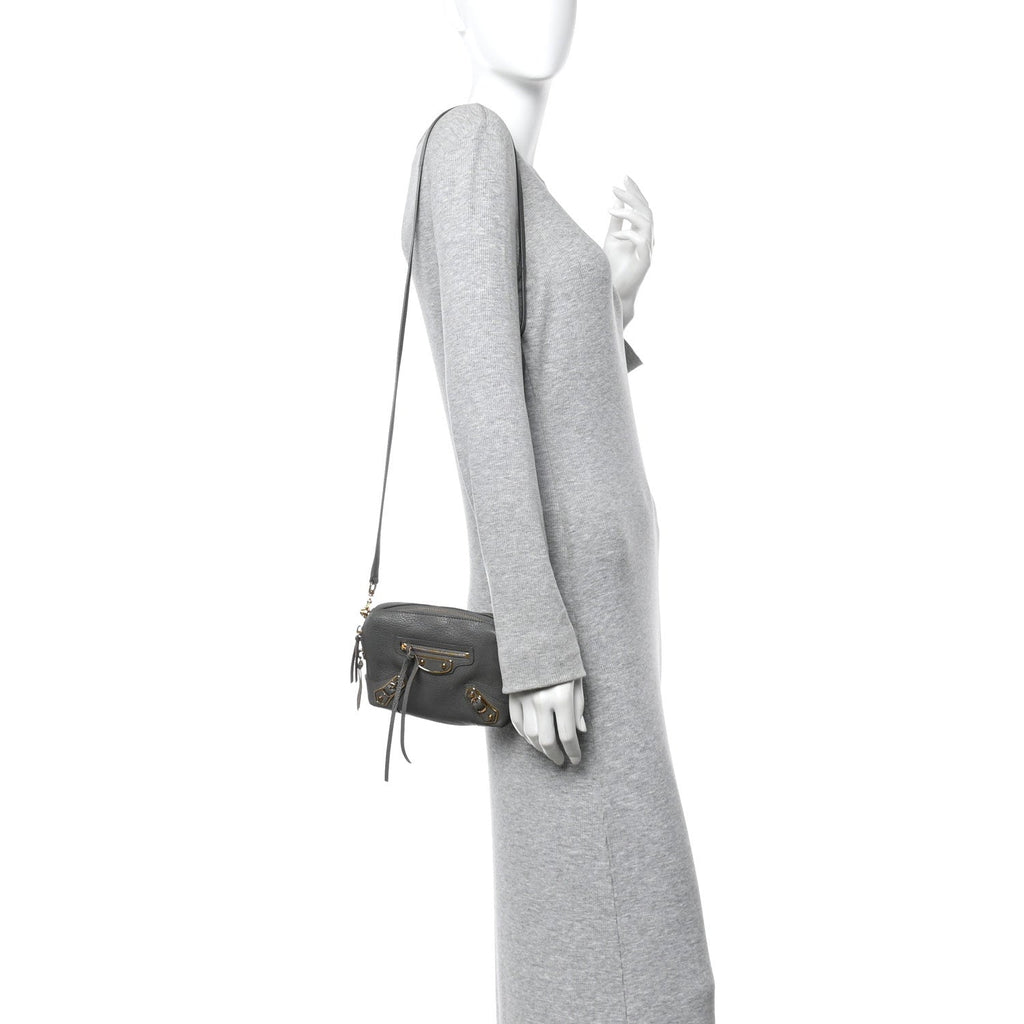Balenciaga Chevre Gold Metallic Edge Hardware XS Reporter Crossbody Gris Acier