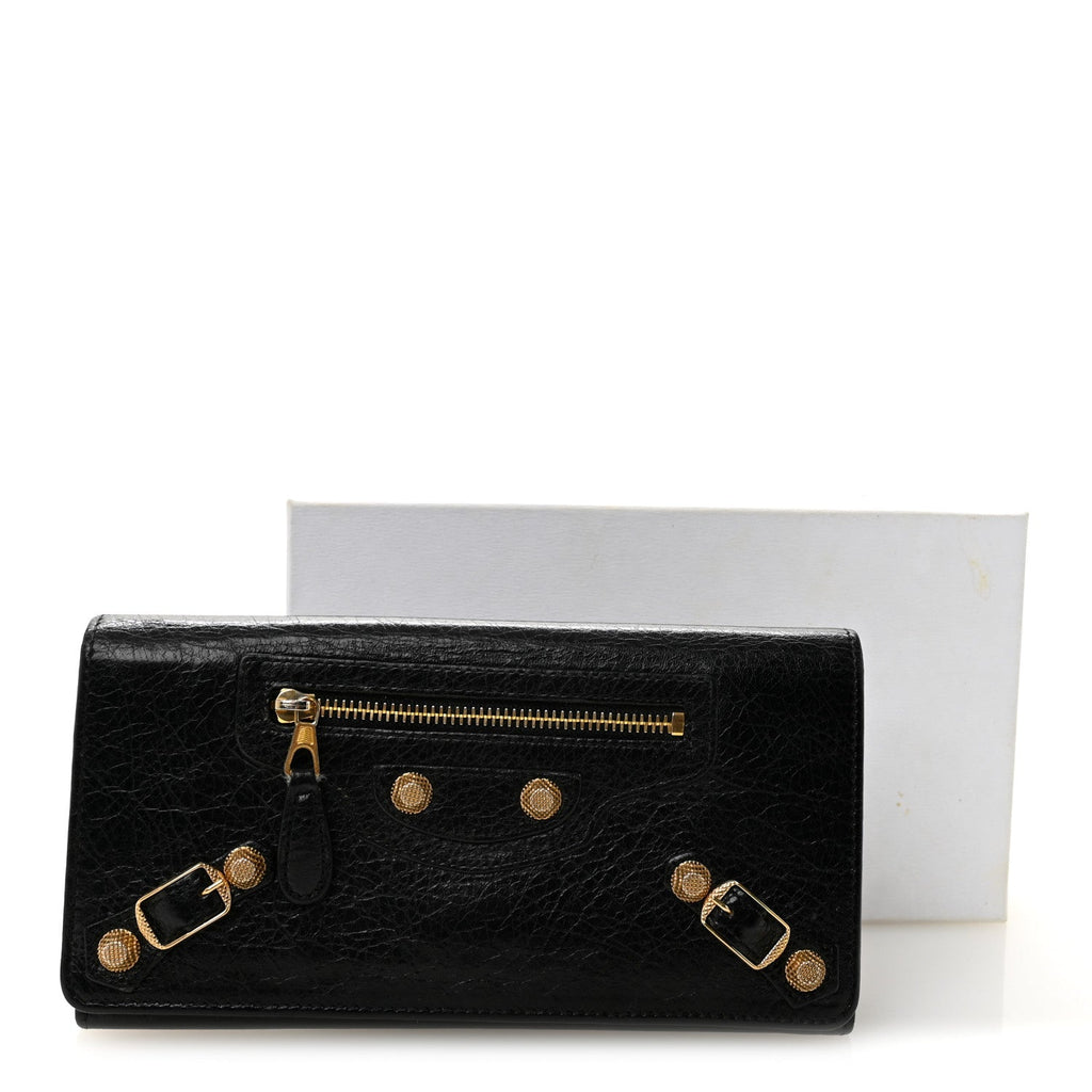 Balenciaga Agneau Giant 12 Gold Hardware Money Wallet Black