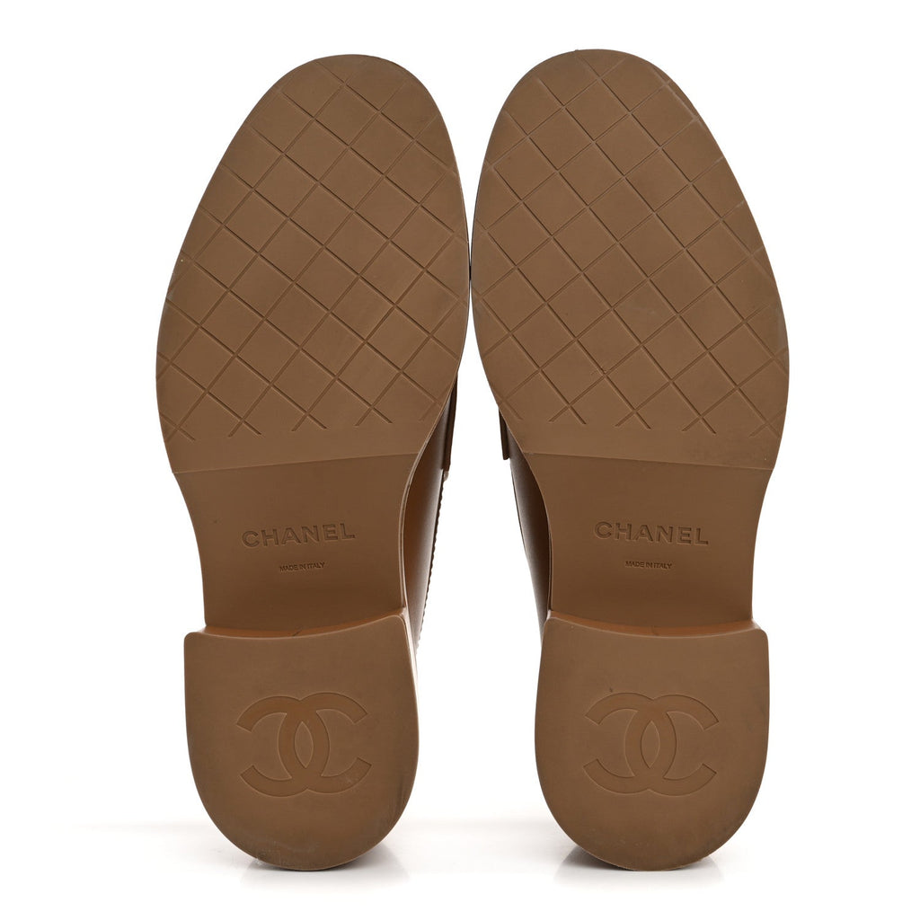Chanel Calfskin CC Platform Loafers 38 Beige