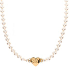 Chanel Crystal Pearl CC Heart Choker Necklace Gold
