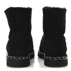 Chanel Kid Suede Shearling Womens Cap Toe Chain Short Boots 38 Black
