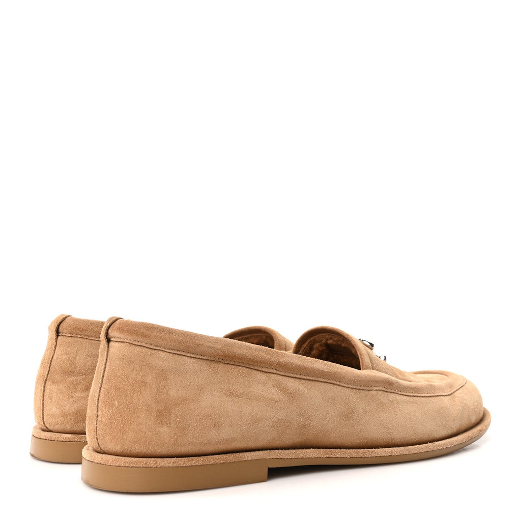 Chanel Suede Calfskin CC Loafers 41 Dark Beige