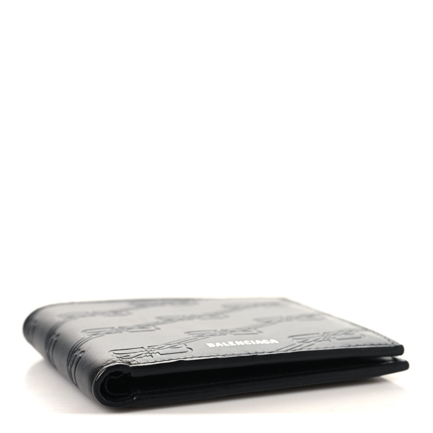 Balenciaga Calfskin BB Monogram Embossed Bi-Fold Wallet Black White