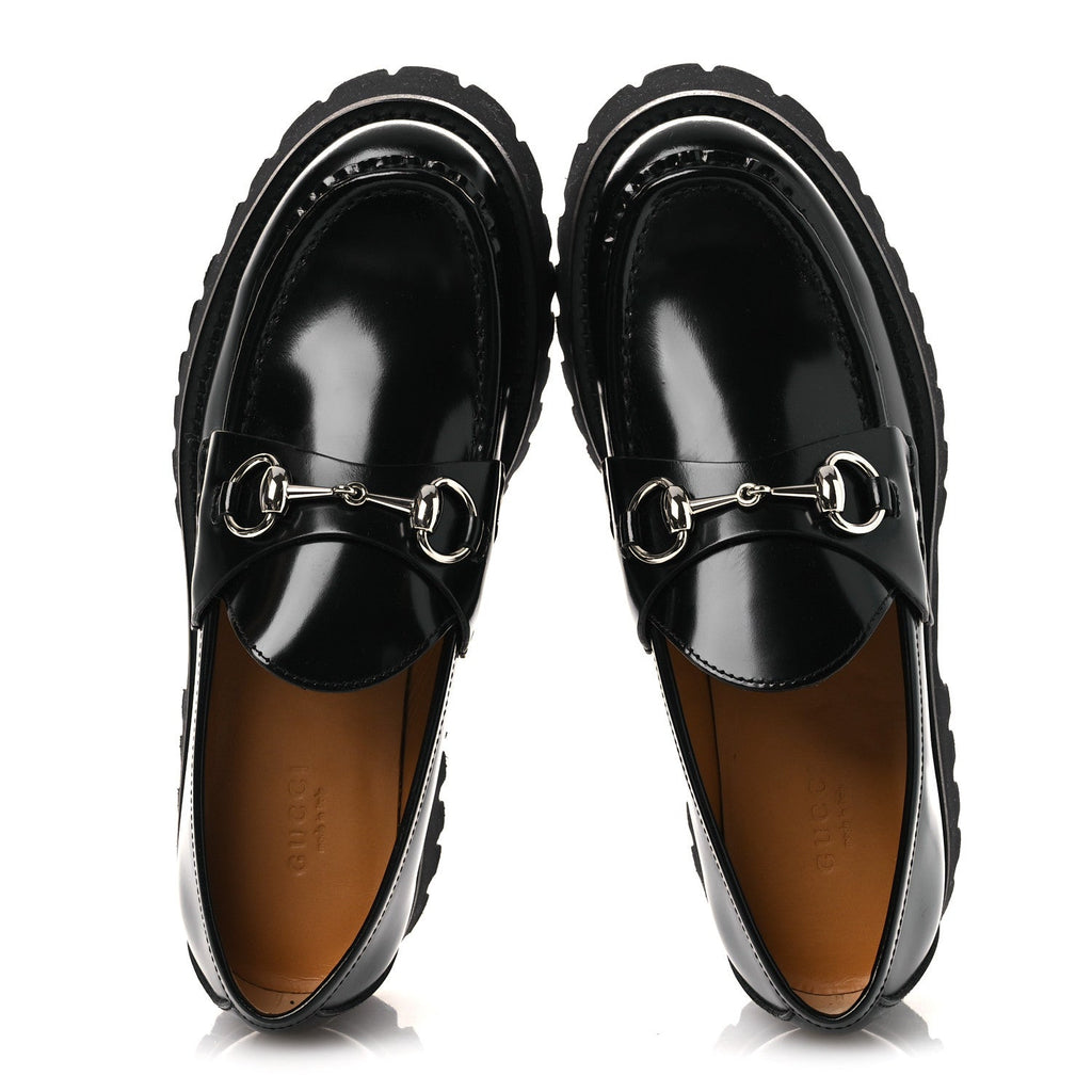 Gucci Cordovan Lux Womens Horsebit 45mm Platform Loafers 37.5 Black