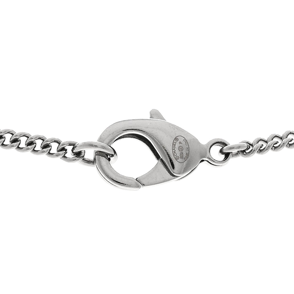 Chanel Metal Crystal Ruthenium Dog Tag Charm Necklace Black