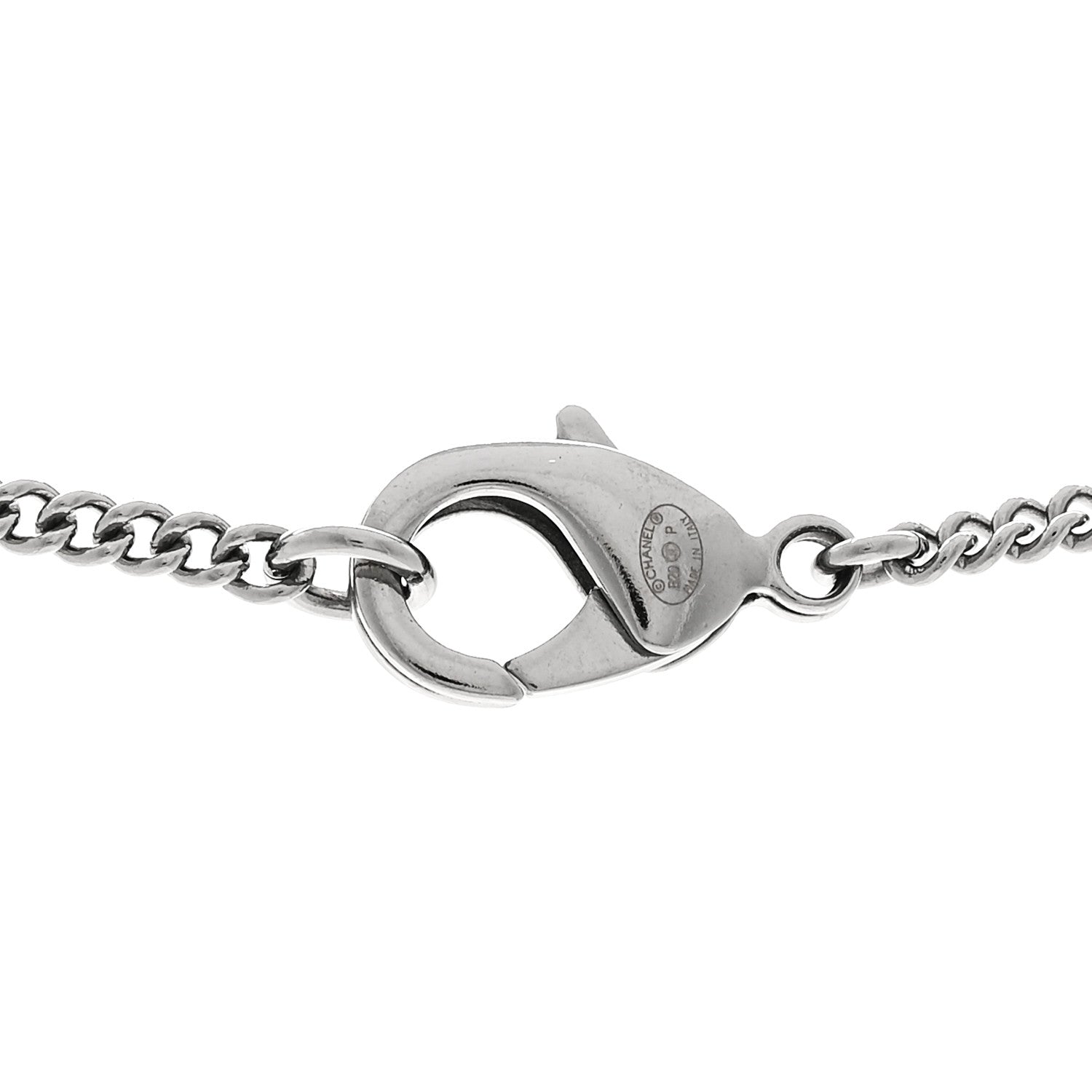 Chanel Metal Crystal Ruthenium Dog Tag Charm Necklace Black