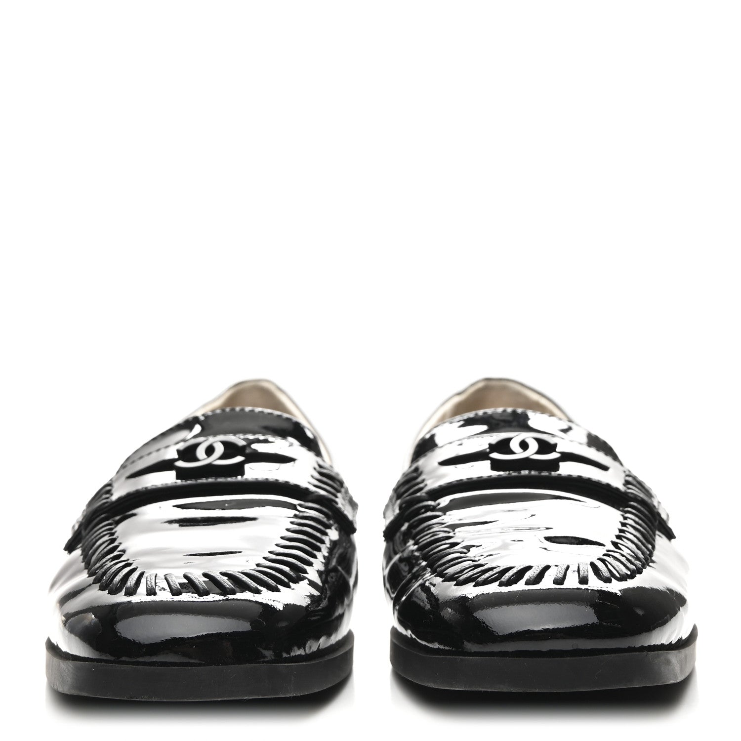 Chanel Patent CC Mocassin Loafers 38 Black