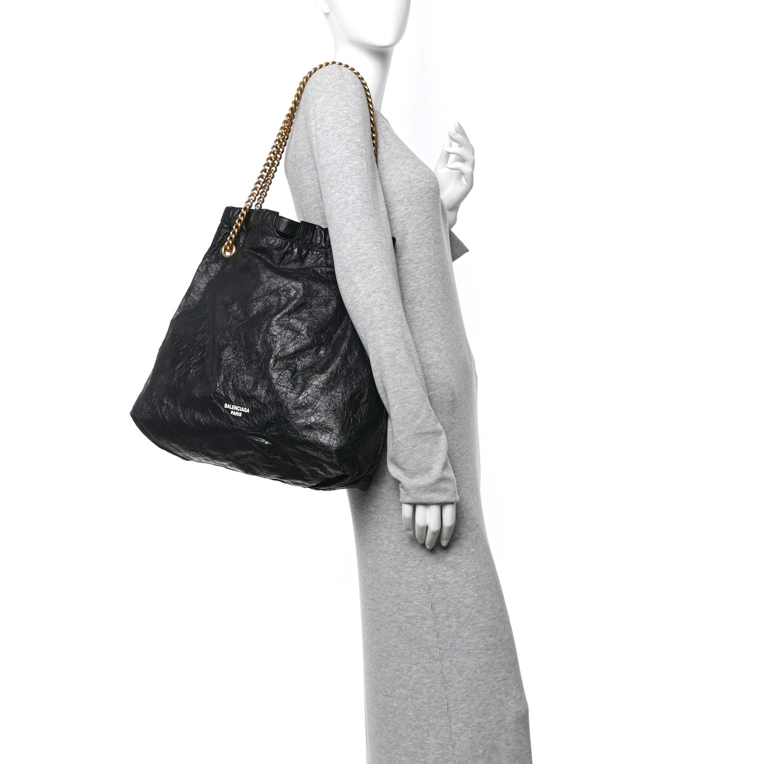 Balenciaga Crushed Calfskin Crush Medium Chain Tote  Black
