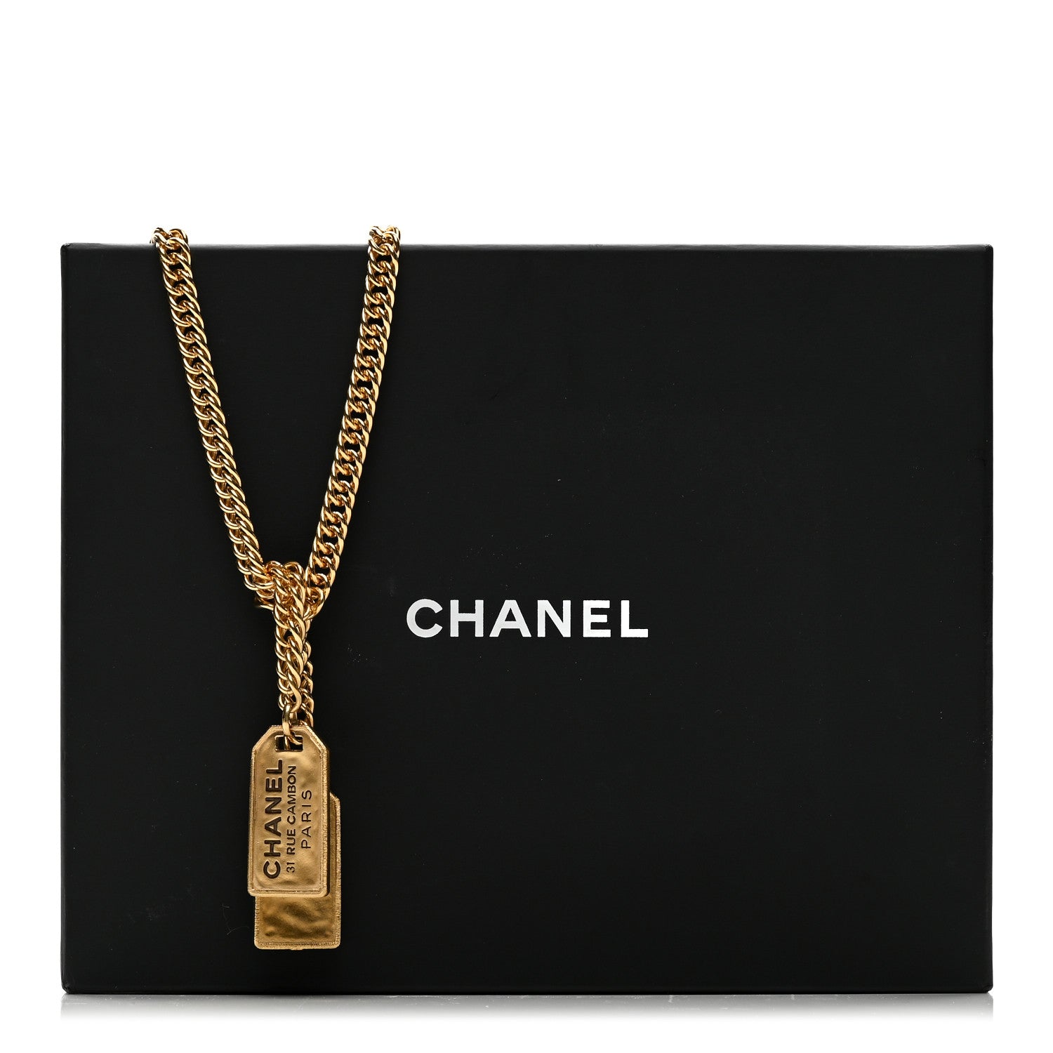 Chanel Metal ID Dog Tag Charm Necklace Gold