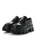 Prada Spazzolato Rois Metal Triangle Logo Monolith 55mm Loafers 39 Black