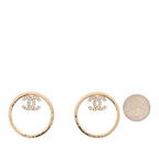Chanel Metal Crystal CC Hoop Earrings Gold