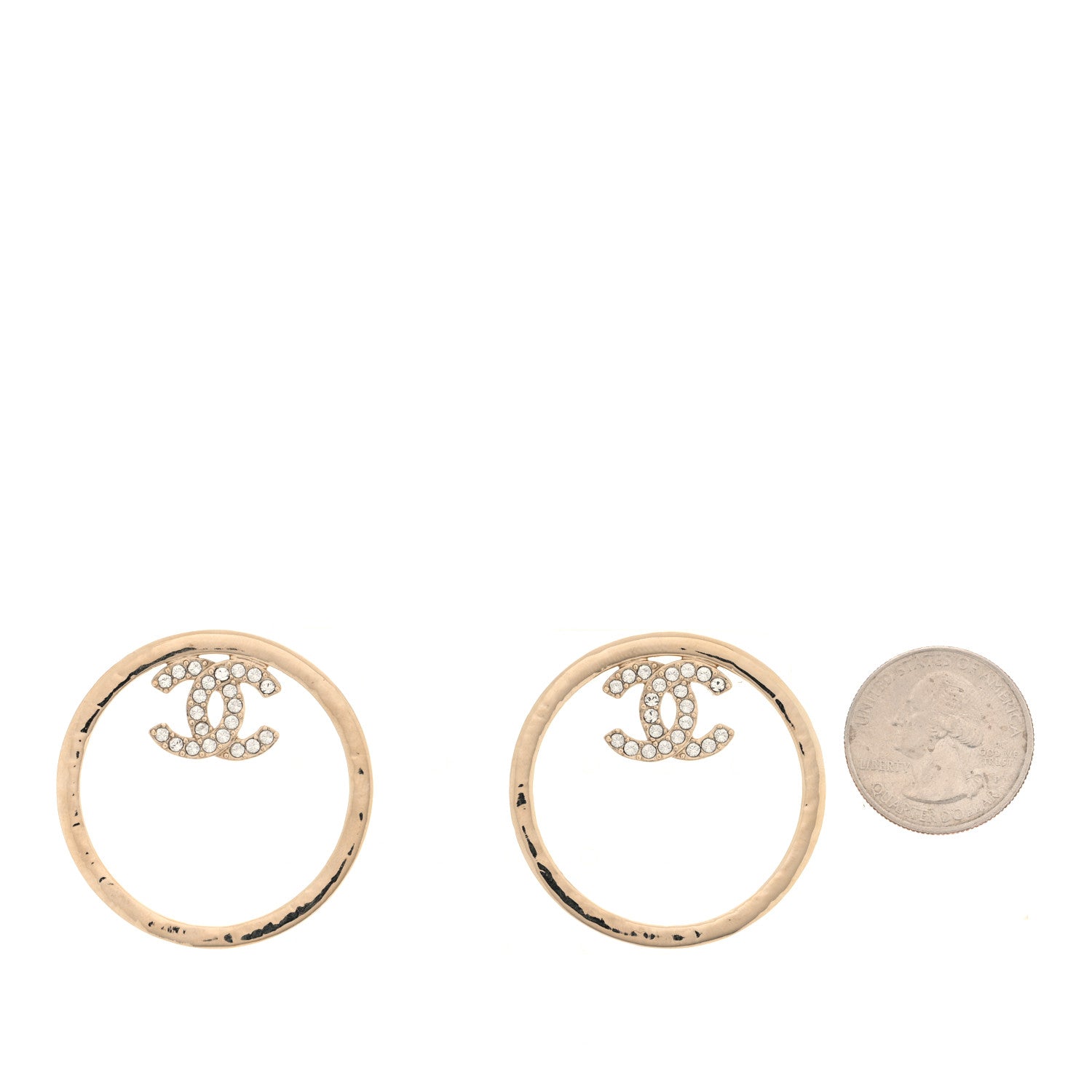 Chanel Metal Crystal CC Hoop Earrings Gold