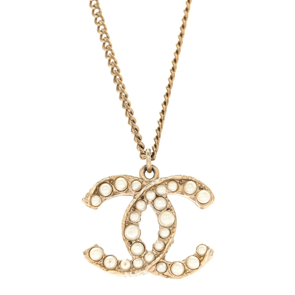 Chanel Pearl CC Pendant Necklace Light Gold