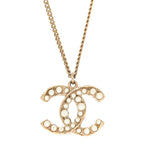 Chanel Pearl CC Pendant Necklace Light Gold