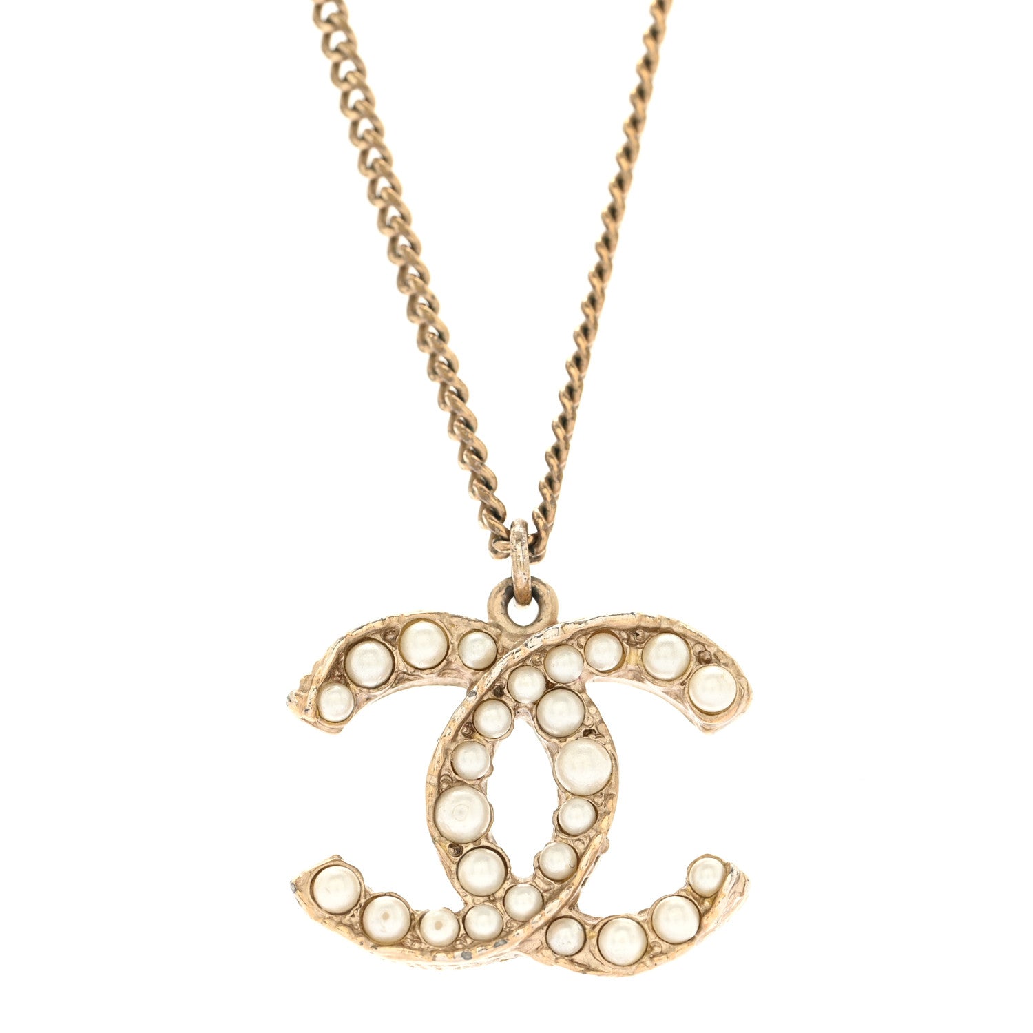 Chanel Pearl CC Pendant Necklace Light Gold