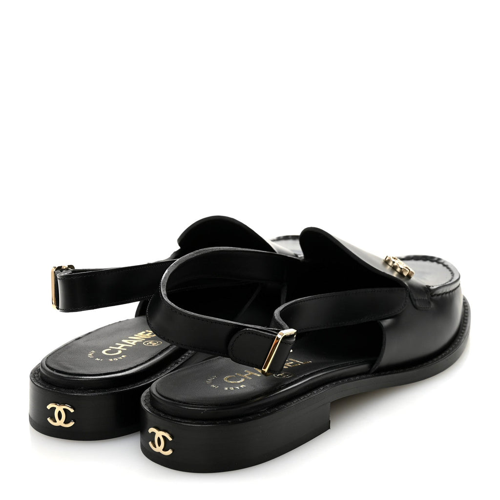 Chanel Calfskin Crystal Slingback Loafers 39 Black