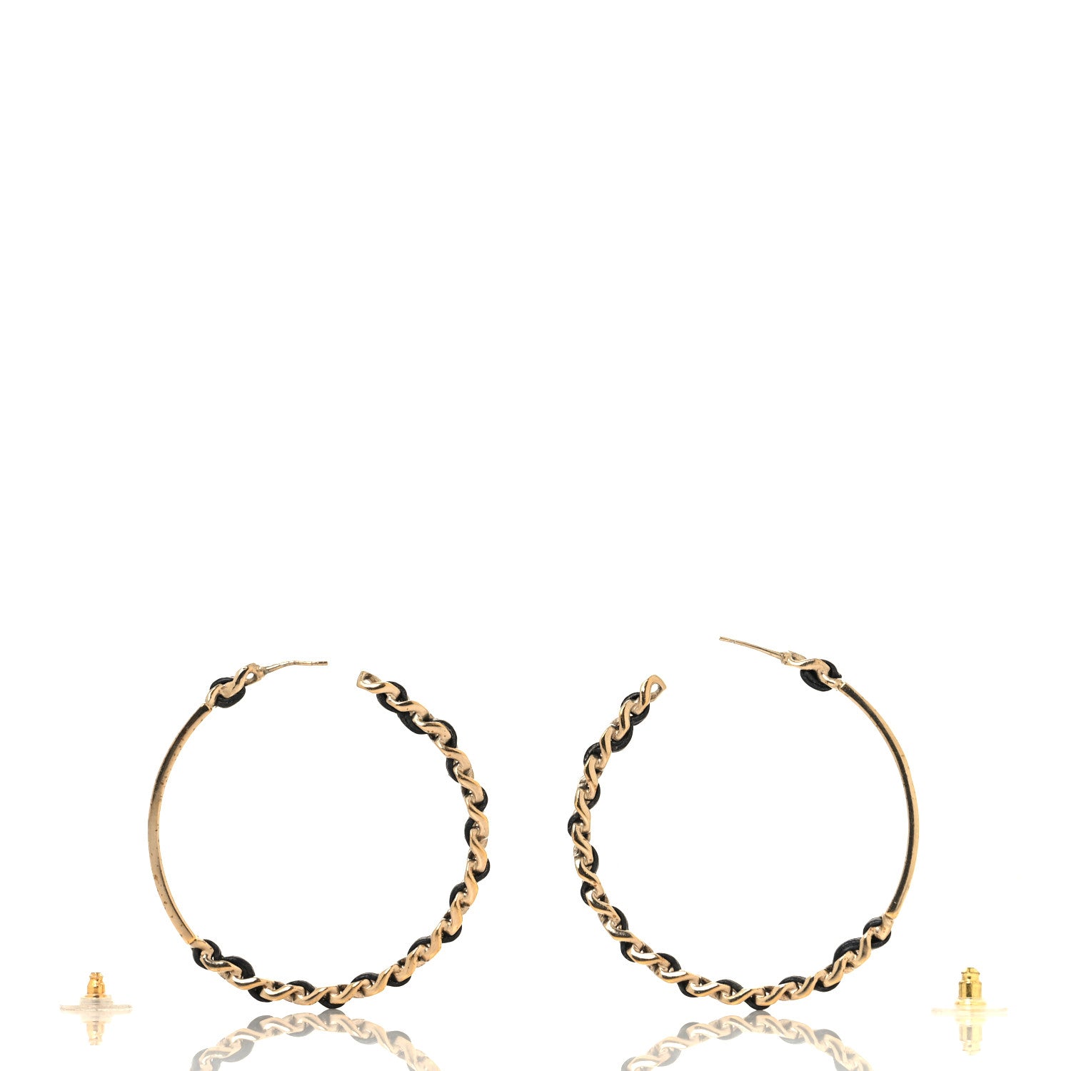 Chanel Metal Lambskin Crystal Sergeant Chanel Hoop Earrings Gold