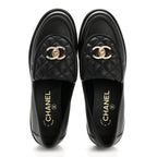 Chanel Lambskin Quilted CC Turnlock Loafers 37.5 Black