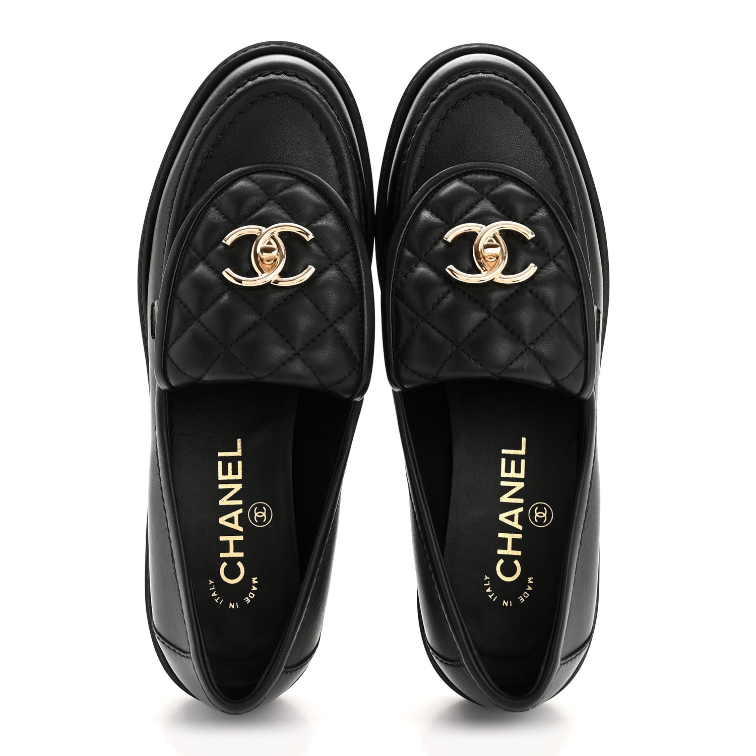 Chanel Lambskin Quilted CC Turnlock Loafers 37.5 Black