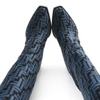 Fendi Chenille Jacquard FF 110mm Knee Boots 38 Black Blue