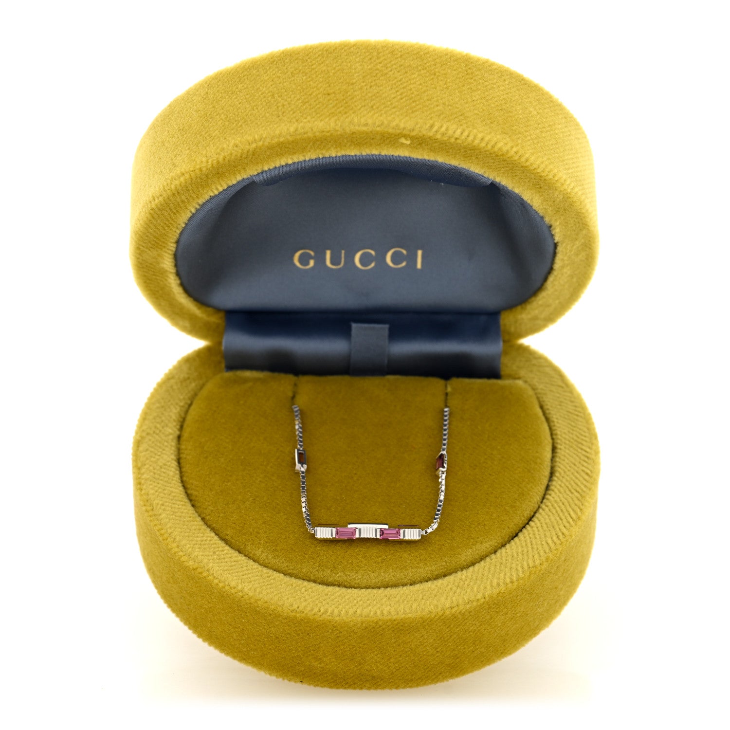 Gucci 18K White Gold Pink Tourmaline Link to Love Bar Necklace