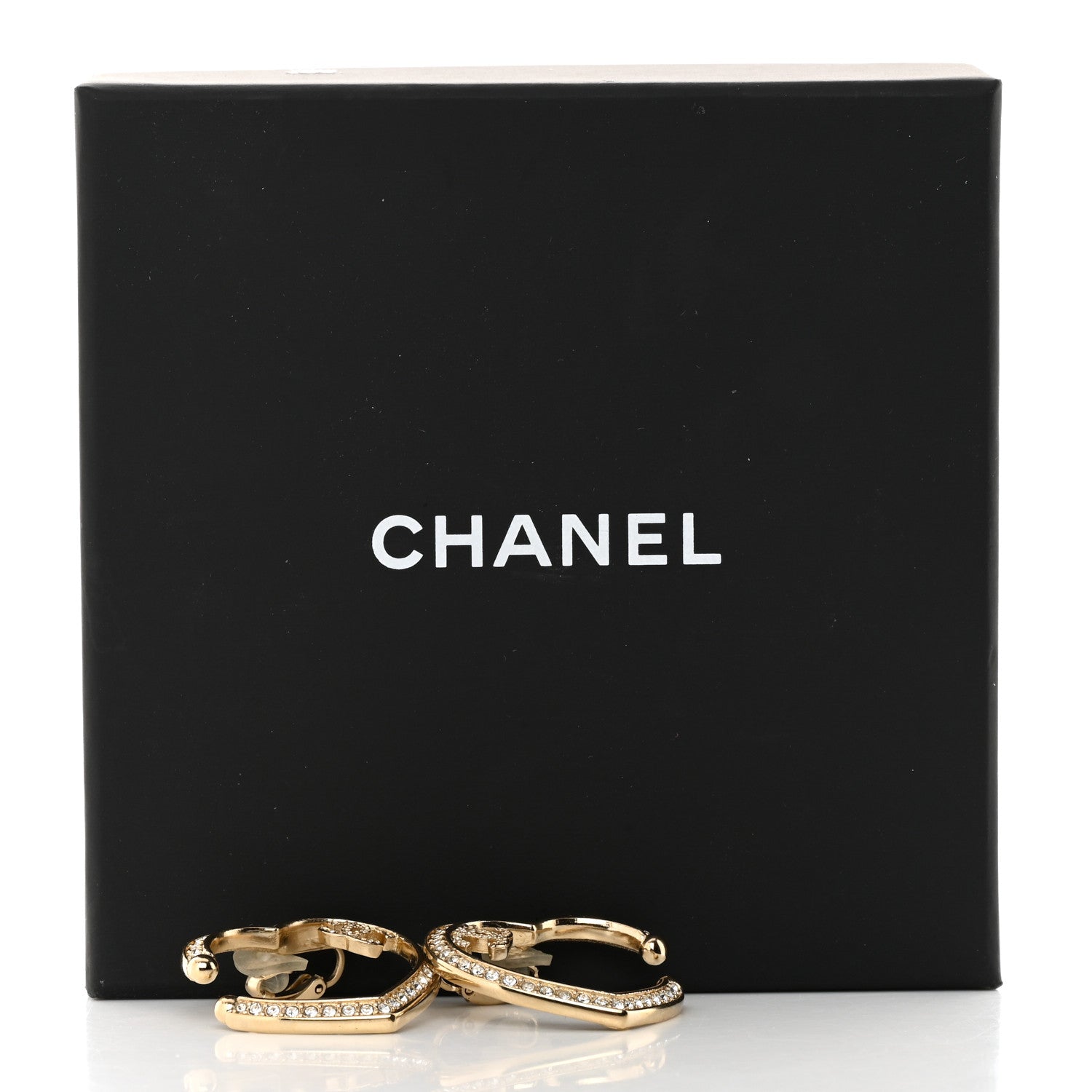 Chanel Metal Crystal CC Open Heart Earrings Gold
