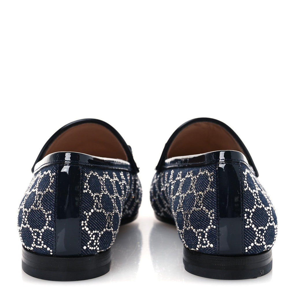 Gucci Denim Crystal GG Monogram Horsebit Womens Jordaan Loafers 39.5 Deep Blue Blue Milad