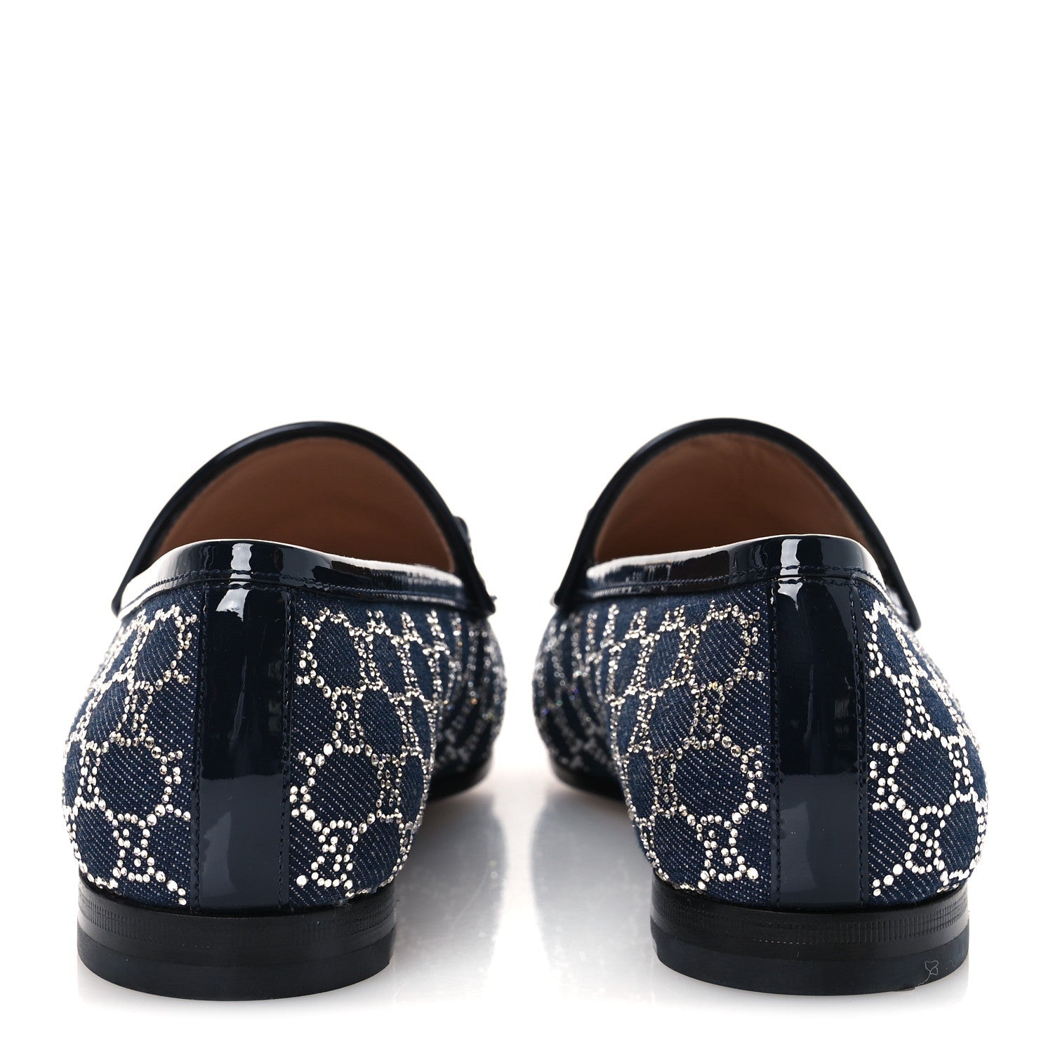 Gucci Denim Crystal GG Monogram Horsebit Womens Jordaan Loafers 39.5 Deep Blue Blue Milad