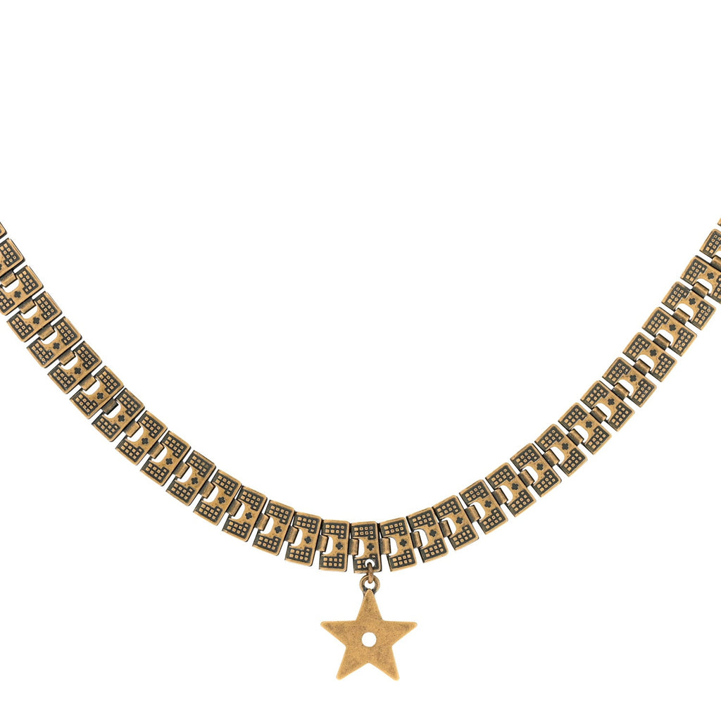 Christian Dior Metal Star Choker Necklace Aged Gold