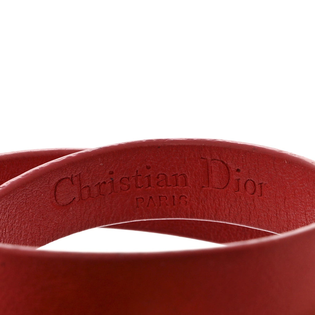 Christian Dior Calfskin Pearl Mise En Dior Tribales Double Wrap Bracelet S Red