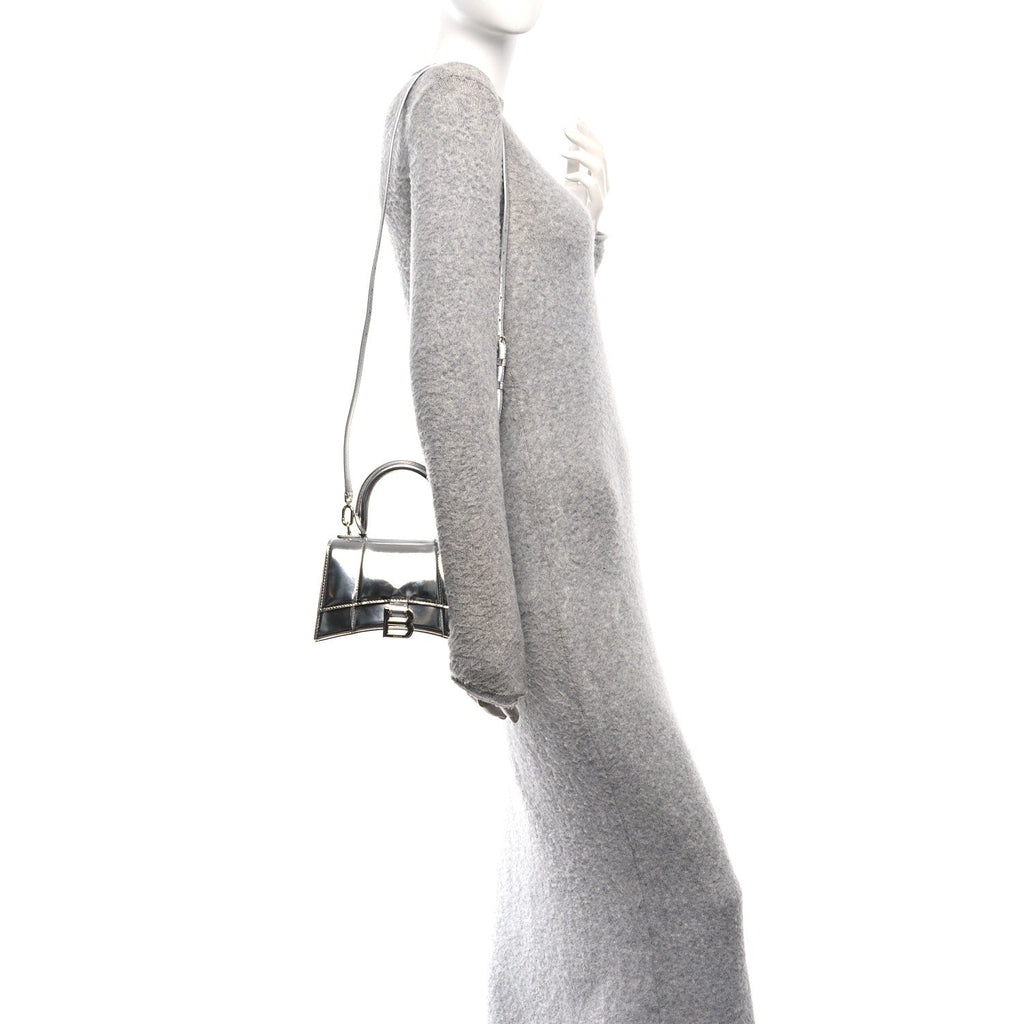 Balenciaga Metallic Calfskin Hourglass Top Handle Bag XS Silver