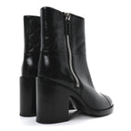 Chanel Calfskin Patent Quilted Cap Toe CC Boots 37 Black