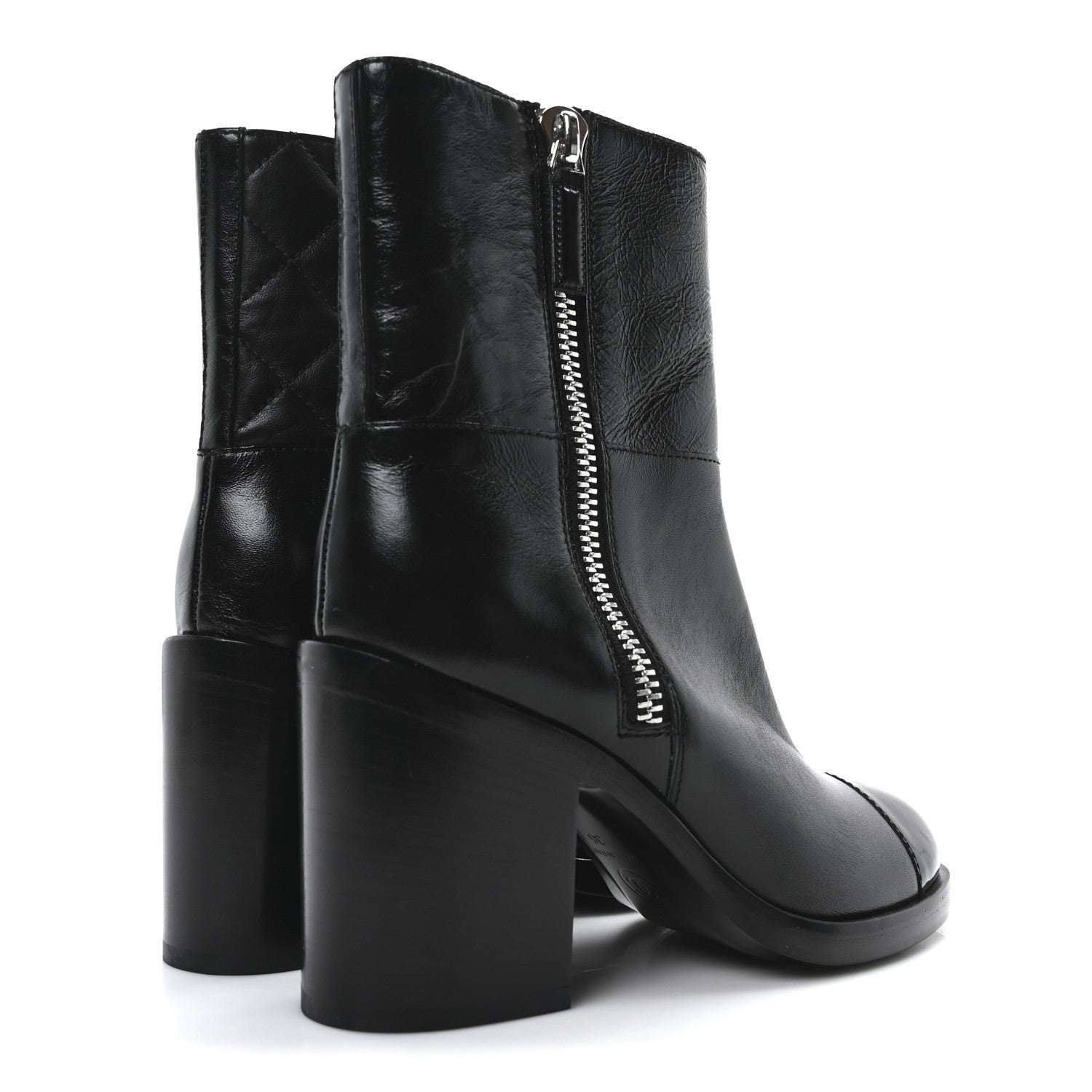 Chanel Calfskin Patent Quilted Cap Toe CC Boots 37 Black