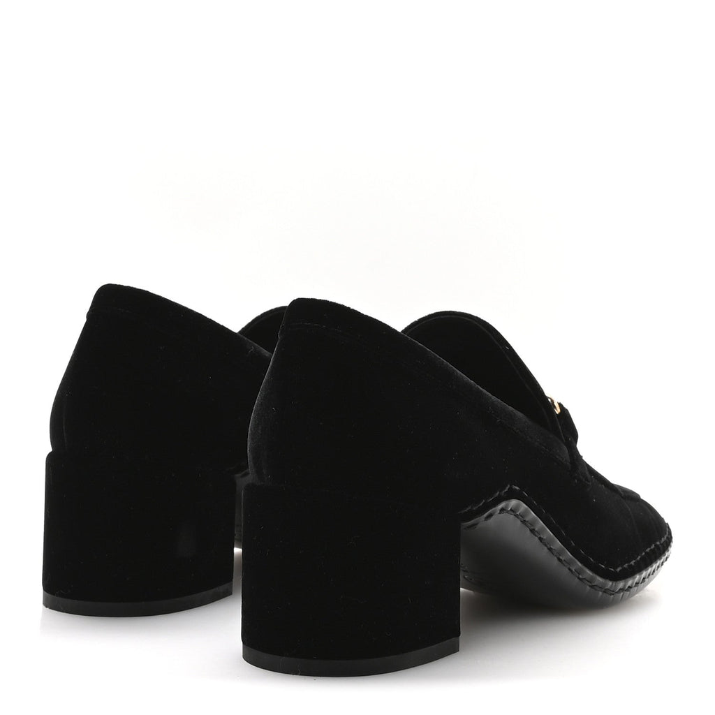 Chanel Shiny Calfskin Logo Loafers 38 Black