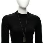 Chanel Metal Crystal Ruthenium Dog Tag Charm Necklace Black