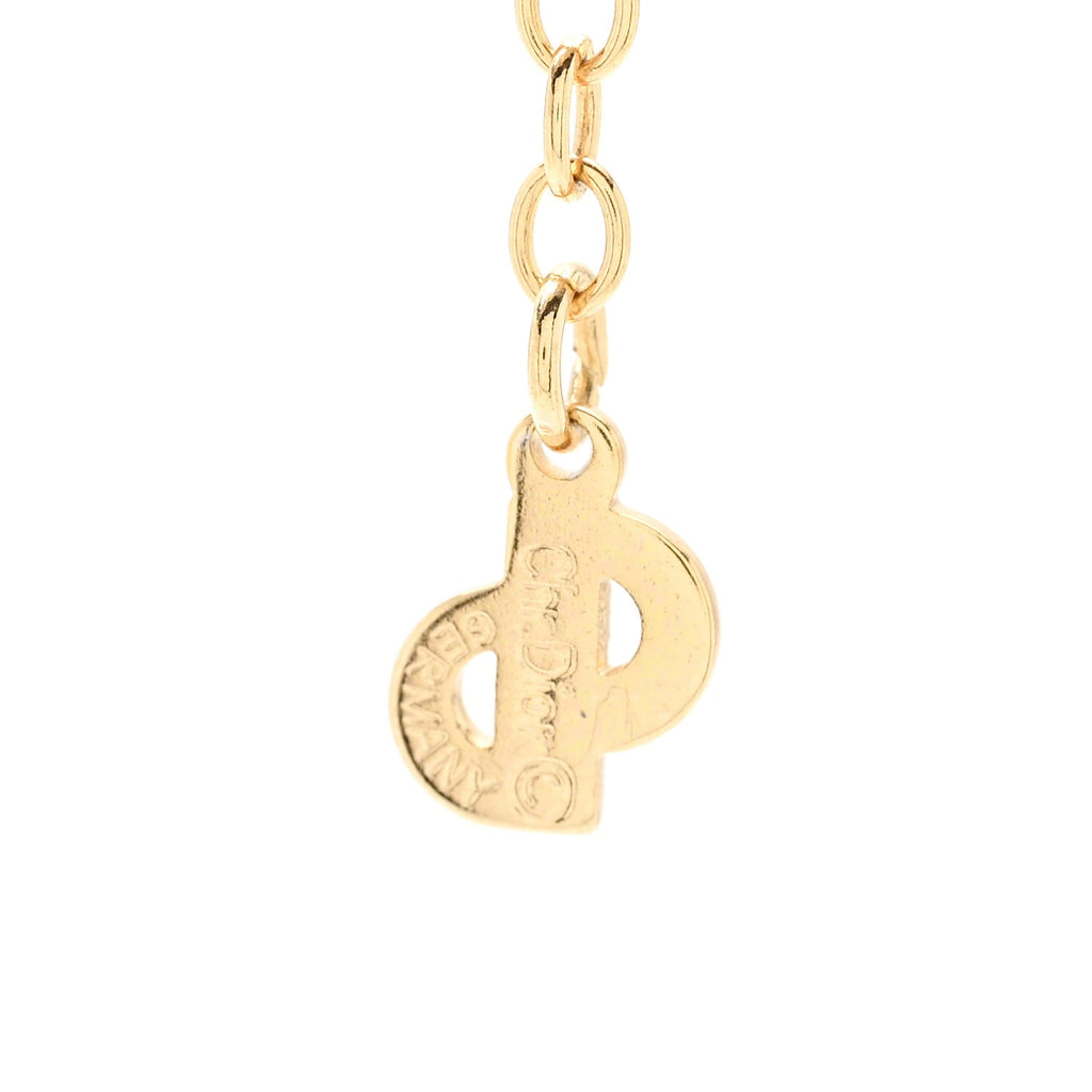 Christian Dior Metal Crystal Enamel CD Necklace Gold Black