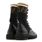 Fendi Calfskin Stretch Fabric Rockoko Biker Boots 36 Tobacco Black Marino