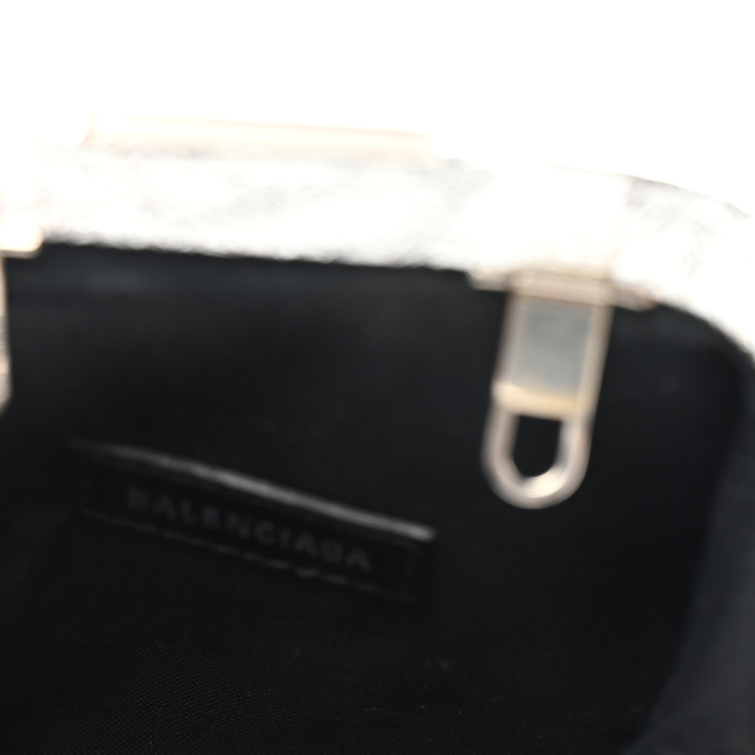 Balenciaga Metallic Textured Calfskin Logo Cloud Coin Purse With Strap Silver